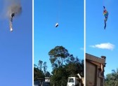 Balão pega fogo durante passeio e cai em Praia Grande, Santa Catarina