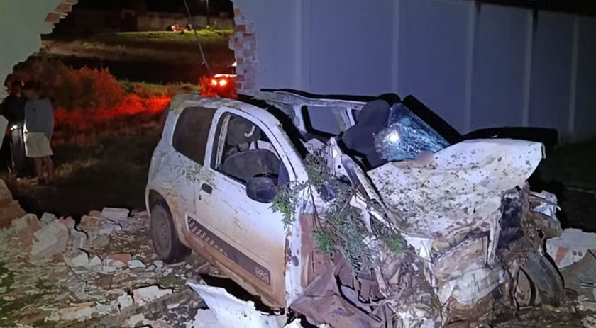Motorista de carro morre após atropelar cavalo que invadiu rodovia e atravessar muro de subestação de energia, no Paraná