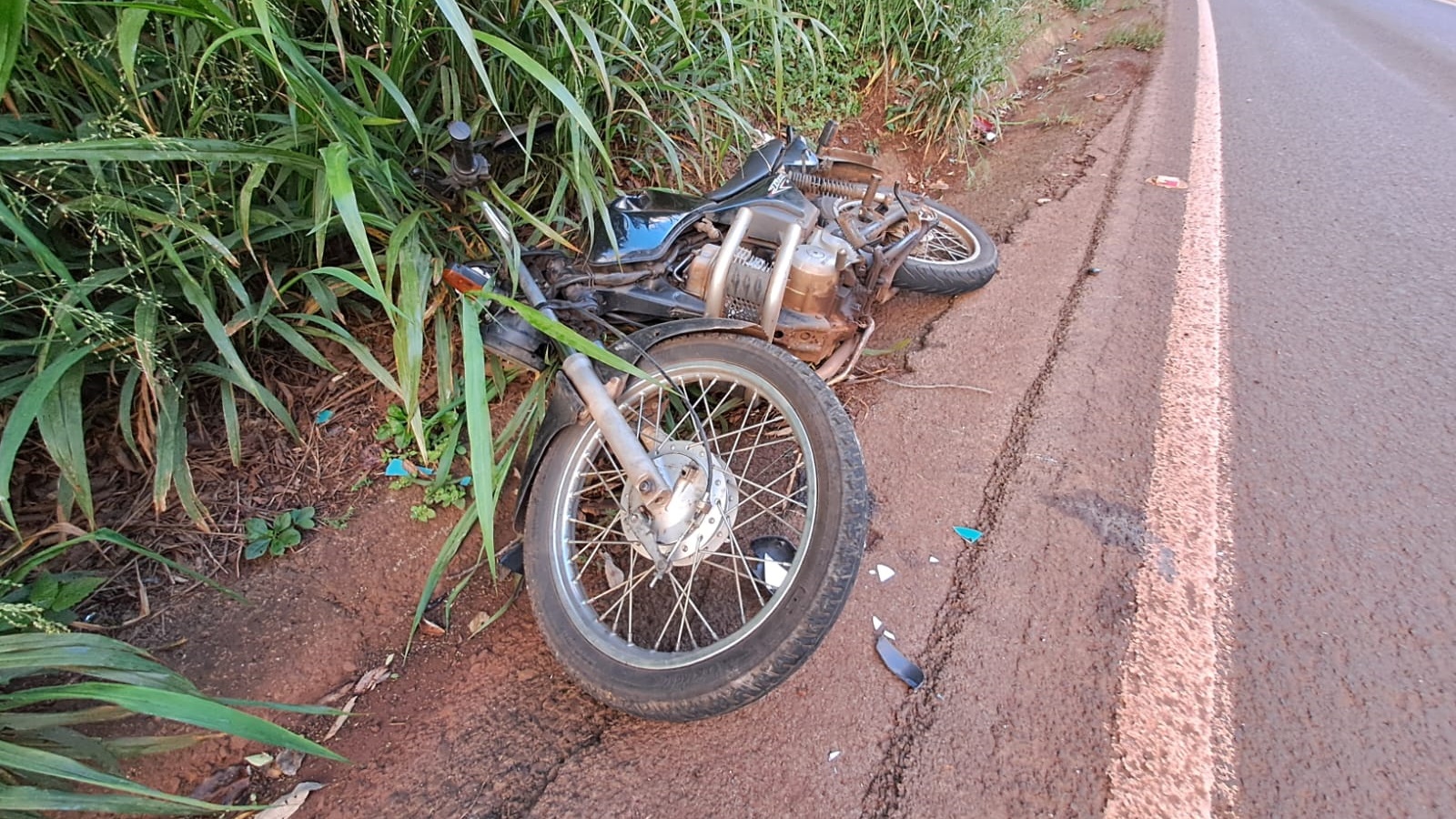 Condutor de motocicleta fica ferido após atropelar cachorro na PR-493