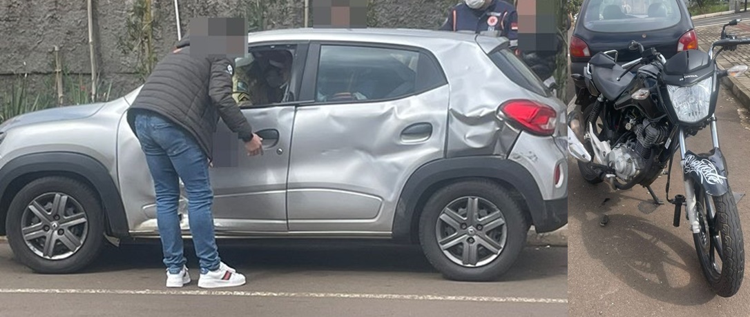 Dois ficam feridos em registro de acidente envolvendo carro e moto