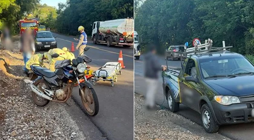Escada cai de picape e deixa motociclista ferido na PR-180