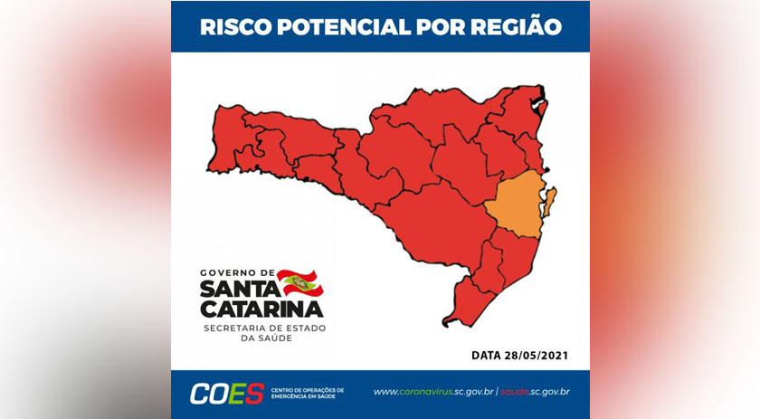 Coronavírus em SC: Matriz de risco aponta 15 regiões na situação gravíssima