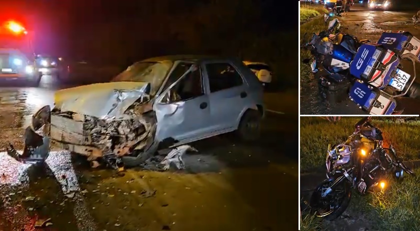 Quatro pessoas ficam feridas em colisão envolvendo duas motocicletas e um automóvel na PR 182