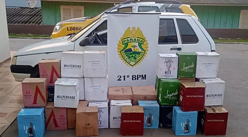 40 caixas de vinhos são apreendidas e uma pessoa após abordagem