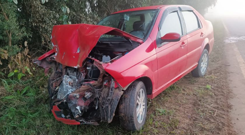 Carro bate em plantadeira e deixa mulher e criança feridas