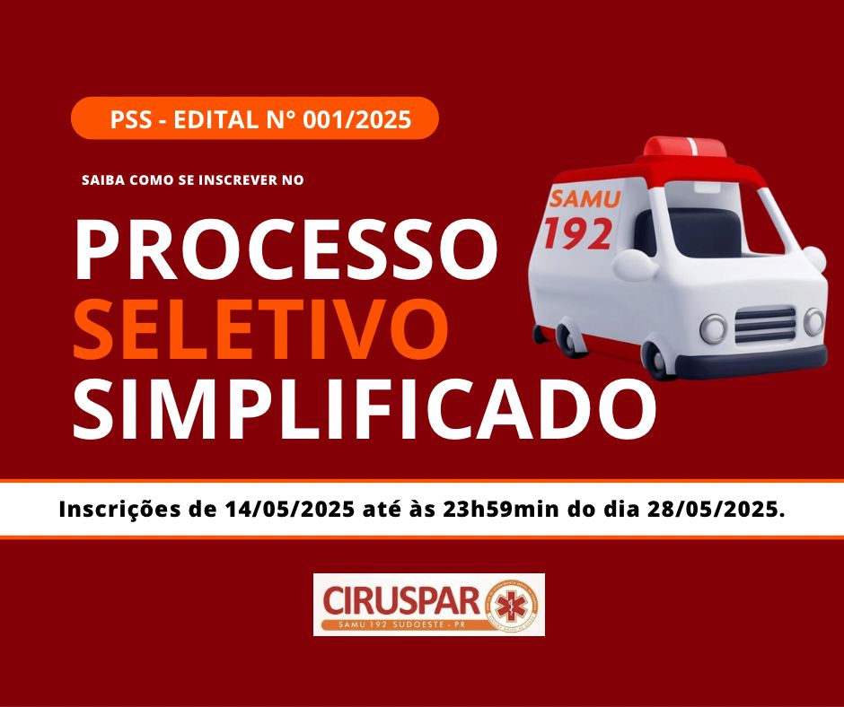 CIRUSPAR / SAMU 192 abre inscrições para processo seletivo com vagas em sete municípios da região
