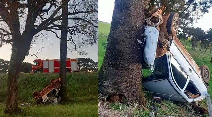 Carro capota, bate em árvore e jovem fica em estado grave
