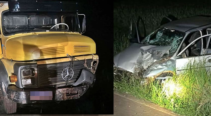 Quatro adultos e duas crianças ficam feridas em colisão entre carro e caminhão
