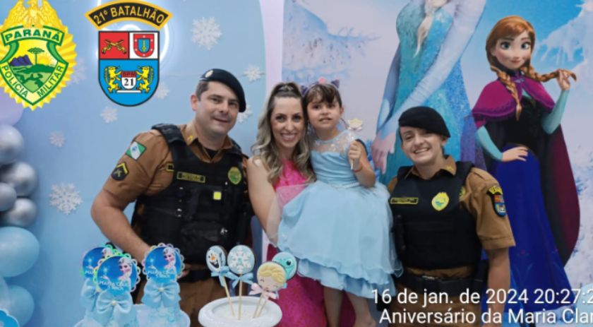 Aniversariante de 5 anos convida equipe da Polícia Militar para sua festa em Francisco Beltrão