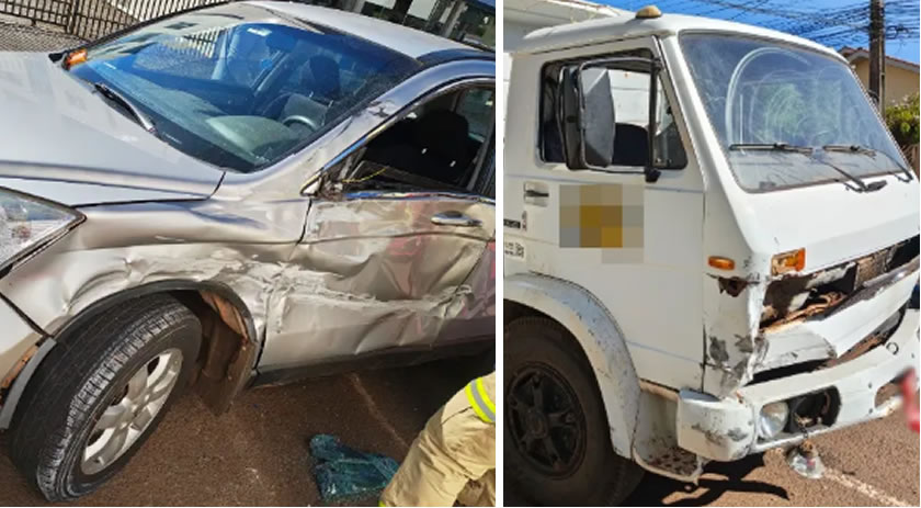Colisão entre carro e caminhão é registrada no bairro Alvorada
