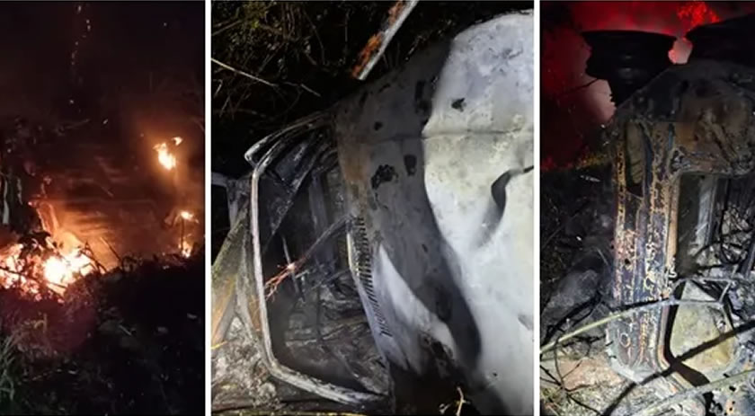 Motorista fica ferido após carro capotar e pegar fogo na PR-281