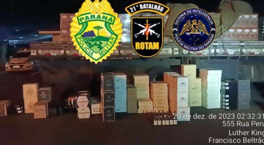 Polícia Militar intercepta carregamento ilegal de vinho em Francisco Beltrão