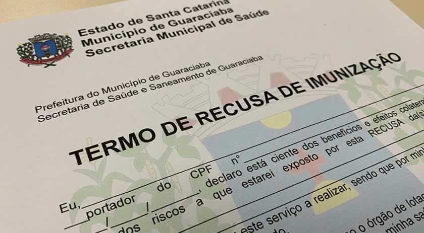 Munícipes que optarem por não receber a imunização contra a Covid deverão assinar Termo de Recusa