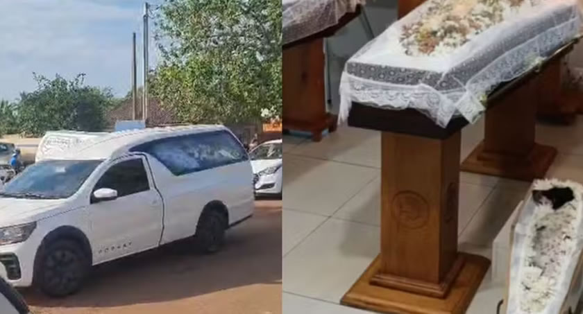 Pai, filhas e cachorrinha velados lado a lado são sepultados após cortejo em MS