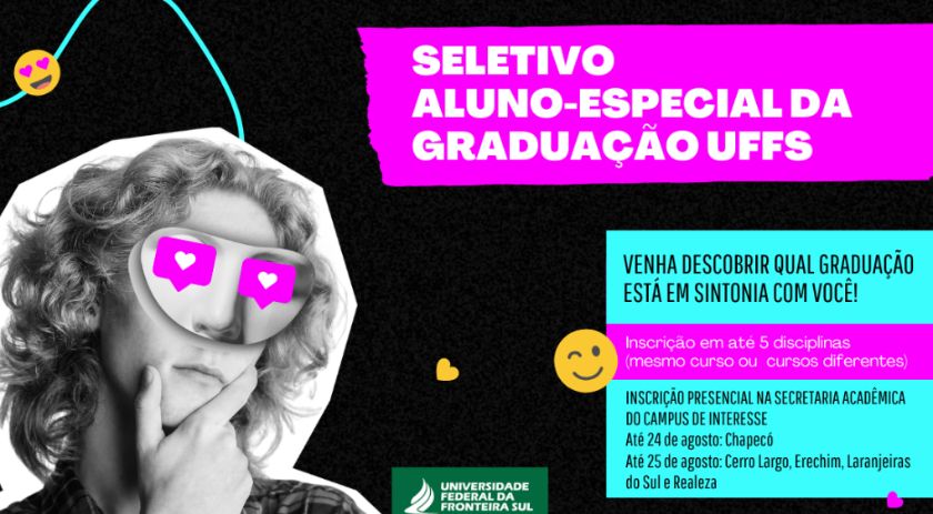 UFFS abre seletivo para aluno-especial da graduação, inscrições de 23 a 25 de agosto