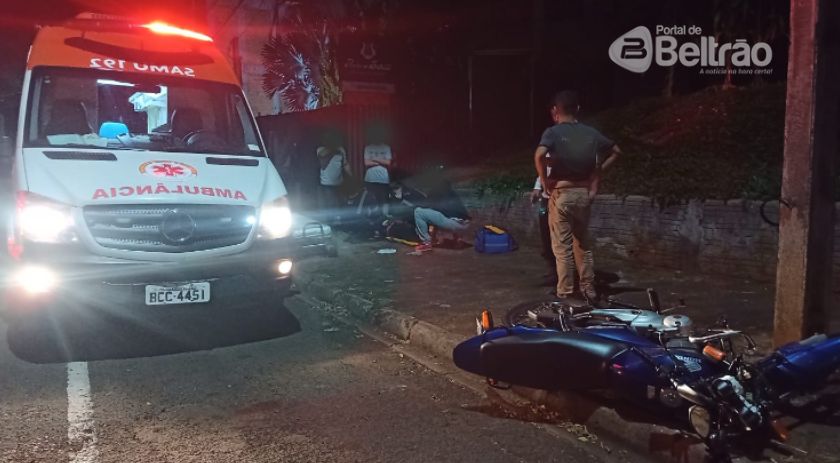 Homem sofre fratura em acidente no Centro de Francisco Beltrão