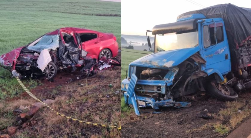 Grave acidente entre carro e caminhão deixa um morto, na PR 566