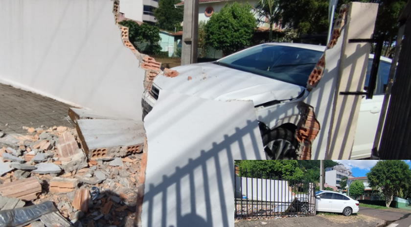 Após colisão entre carros, Virtus atinge muro de residência e criança fica ferida