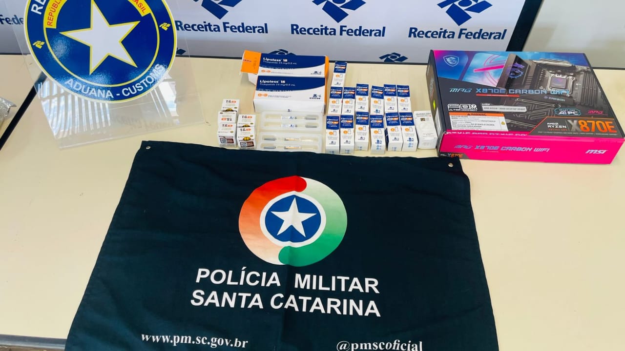 Receita Federal e Polícia Militar apreende medicamentos para emagrecimento e anabolizantes escondidos em estepe de veículo