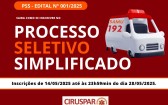 CIRUSPAR / SAMU 192 abre inscrições para processo seletivo com vagas em sete municípios da região