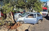 Homem fica ferido após colidir carro em árvore
