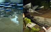 Ventos fortes causam estragos e deixam salas de escola alagadas
