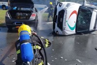 Carro que levava órgãos para transplante sofre acidente com incêndio e feridos em SC