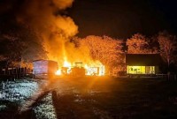 Incêndio destrói curral e mata gado e suínos em propriedade rural