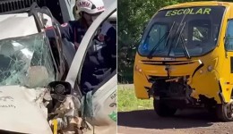 Colisão frontal entre Fiat Strada e ônibus escolar deixa motorista ferido no Sudoeste do Paraná