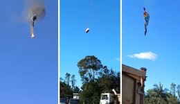 Balão pega fogo durante passeio e cai em Praia Grande, Santa Catarina