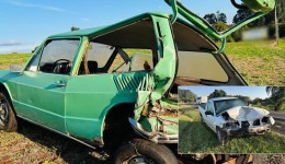 Forte colisão entre Saveiro e Brasília na PR-281