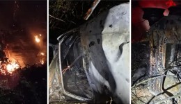 Motorista fica ferido após carro capotar e pegar fogo na PR-281
