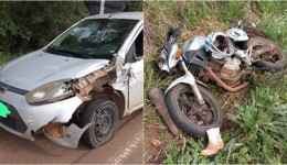 Grave acidente entre moto e carro deixa duas pessoas gravemente feridas