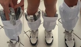 Mulher é flagrada com 76 frascos de anabolizantes presos às pernas na fronteira