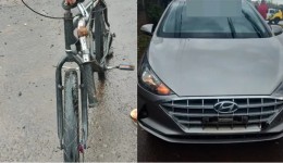 Dois adolescentes e uma criança  ficam feridos após acidente entre bicicleta e carro