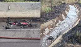 Ciclista morre carbonizado após caminhão-tanque tombar e pegar fogo no Paraná