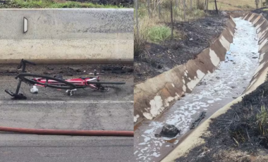 Ciclista morre carbonizado após caminhão-tanque tombar e pegar fogo no Paraná