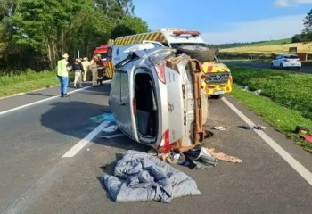 Jovem fica gravemente ferida após carro bater contra placa na BR-376
