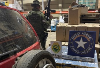 BPFRON e Receita Federal apreendem veículo com 1.349 pacotes de cigarros