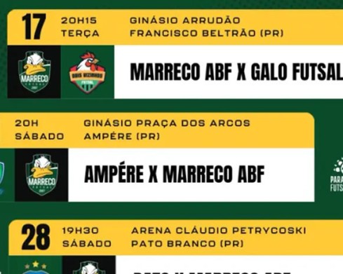 Marreco ABF Futsal estreia na Série Ouro 2026 diante da torcida no Arrudão, em Francisco Beltrão