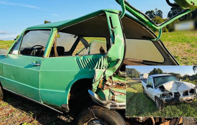 Forte colisão entre Saveiro e Brasília na PR-281