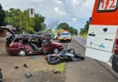 Colisão entre motocicleta e Parati deixa feridos na BR-280 entre Marmeleiro e Flor da Serra do Sul