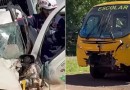Colisão frontal entre Fiat Strada e ônibus escolar deixa motorista ferido no Sudoeste do Paraná