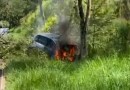 Carro pega fogo após colidir em árvore, entre Beltrão e Dois Vizinhos