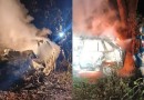 Duas pessoas morrem carbonizadas após carro bater contra árvore e pegar fogo no Paraná