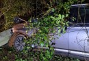 Mitsubishi Outlander derruba poste e interdita estrada rural