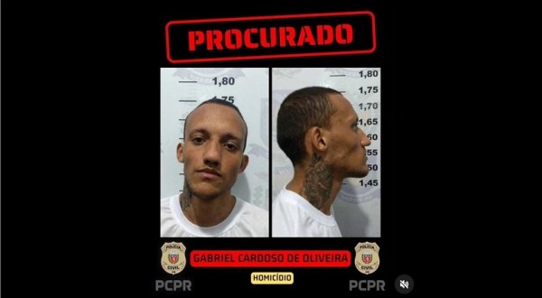 A Polícia Civil do Paraná (PCPR) divulga foto de foragido pelo crime de homicídio ocorrido em Capanema