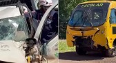 Colisão frontal entre Fiat Strada e ônibus escolar deixa motorista ferido no Sudoeste do Paraná