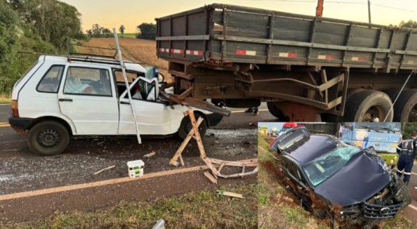 Grave colisão envolve três veículos na PR-566 em Itapejara do Oeste
