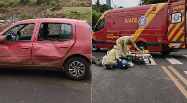 Motociclista fica ferido em acidente no cruzamento de ruas